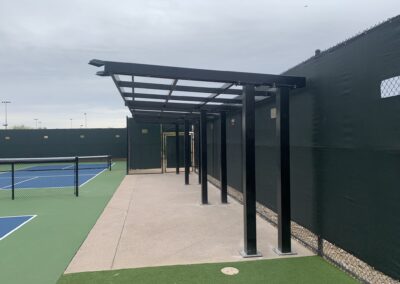 Shade cover for a pickle ball court designed and made by Arizona Shade Company